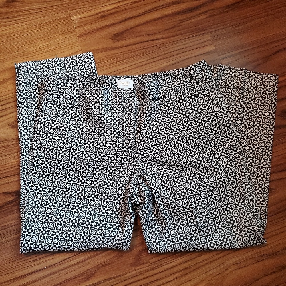 Crop Black White Patterned Dress Casual Pants